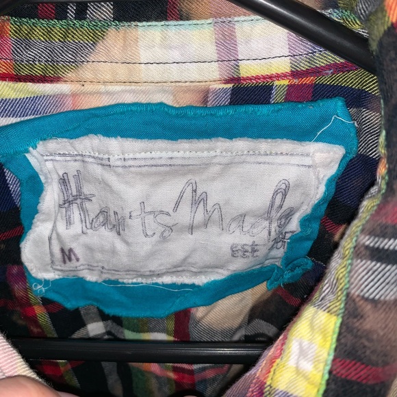 Harts Made factory distressed bleached plaid mini dress size M - Picture 3 of 3